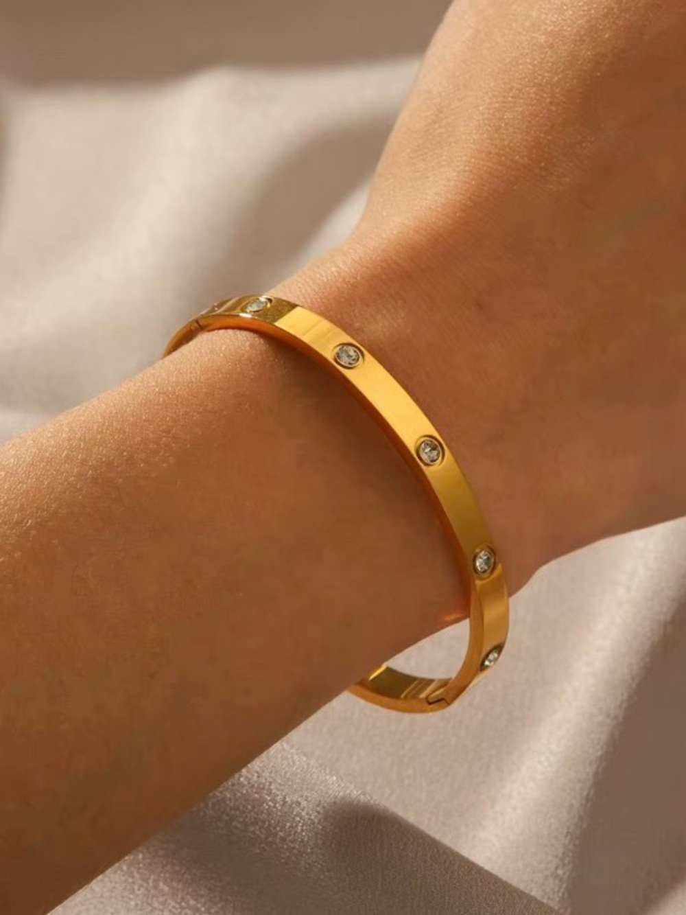 Gold Tone Crystal Bangle Bracelet | Rhinestone Minimalist Cuff Jewelry ✨